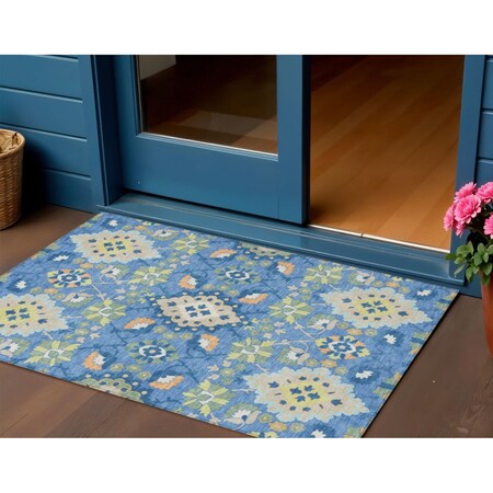 Homeroots 3' X 5' Blue Green And Orange Oriental Washable Indoor Outdoor Area Rug 597674