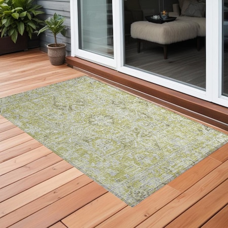 Homeroots 2' X 3' Artichoke Green Oriental Washable Non Skid Indoor Outdoor Area Rug 563736