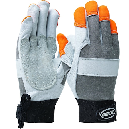 Boss Goatskin Leather Palm Glove w/Split Cowhide Palm Patch and FR Nomex Back, Orange FR Fingertips 86565/2XL
