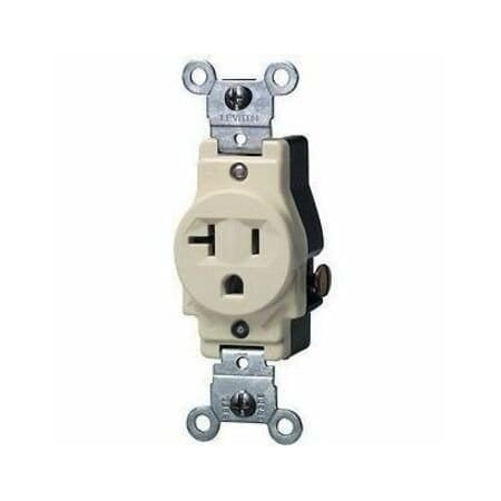 Leviton Straight Blade Receptacle, 5-20R, 20 A, 125V AC, 2 Pole, 3 Wire, Flush Mount, Grounded 5801-I
