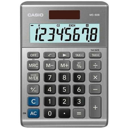 Casio MS80B 8-Digit Battery and Solar Basic Calculator, LCD, Silver MS-80B-SR