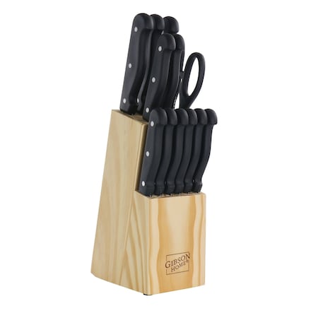 Gibson Home Westover 13 Piece Stainless Steel Cutlery Set in Black with Wood Storage Block 127727.13