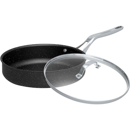 The Rock By Starfrit 11 in., 4.7-Quart Deep Saute Pan with Glass Lid & Stainless Steel Handles 060318-003-0000