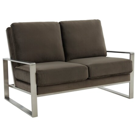 Leisuremod Jefferson Contemporary Velvet Loveseat with Silver Frame, Dark Grey JAS53DGR