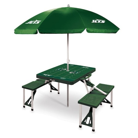 Picnic Time Family Of Brands New York Jets - Picnic Table Portable Folding Table with Seats and Umbrella, (Hunter Green) 811-02-121-225-2