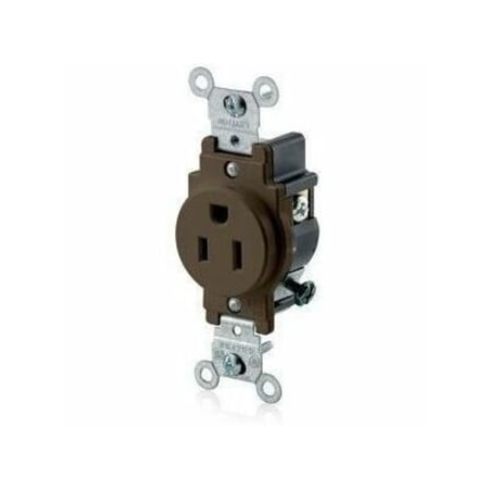 Leviton Straight Blade Receptacle, 5-15R, 15 A, 125V AC, 2 Pole, 3 Wire, Flush Mount, Single, Brown 5015