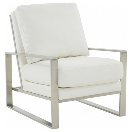 Leisuremod Jefferson Leather Modern Design Accent Armchair with Elegant Silver Frame, White JAS29W-L