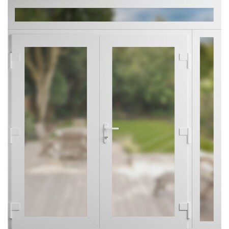 Vdomdoors Front Exterior Prehung Metal-Plastic Double Doors Frosted Glass / MANUX 8102 White Silk / Office Co MANUX8102DEXD-WS-W72+14xH80+16-LH-I