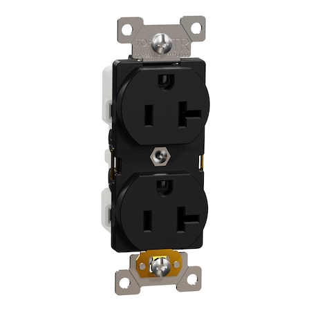 Square D Duplex Straight Blade Receptacle, 5-20R, 20 A, 125V AC, 2 Pole, Flush Mount, Self-Grounded SQR42201BK