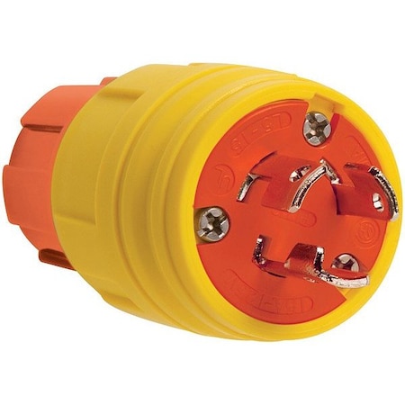 Pass & Seymour Locking Plug, 15 A, 125V AC, Single Phase, 2 Pole, Screw Terminals, Yellow 24W47AM