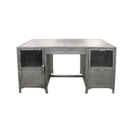 Homeroots 56" Gray Metal Computer Desk With Three Drawers 489184