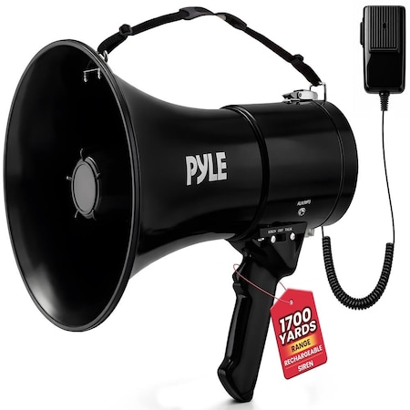 Pyle 50W Portable Megaphone Bullhorn Speaker- Alarm Siren, Adjustable Volume up to 1700 Yards, Aux Input PMP54INBK