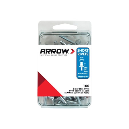 Arrow Fastener RIVET SHORT STEEL 1/8X1/8IN Silver, 100PK RSS1/8IP