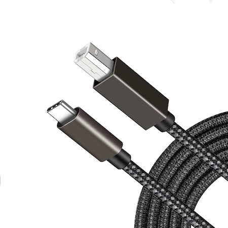 Sanoxy USB-C to USB-B Printer Cable Braided Nylon 6ft Black USB2-TYPEC-Prnt-6ft