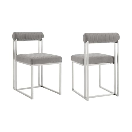 Armen Living Anastasia Dining Chair with Brushed Stainless Steel and Light Gray Fabric - Set of 2 LCANSIBSLGRY