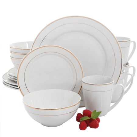 Gibson Home Palladine 16 Piece Dinnerware Double Gold Banded Set 116333.16