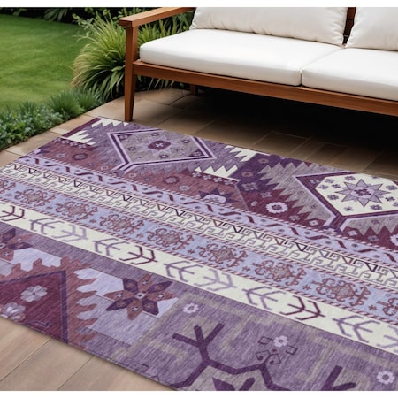 Homeroots 9' X 12' Purple Lavender And Ivory Aztec Washable Indoor Outdoor Area Rug 598500