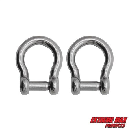 Extreme Max 3006.8411.2 BoatTector Stainless Steel Bow Shackle with No-Snag Pin - 3/8", 2-Pack 3006.8411.2