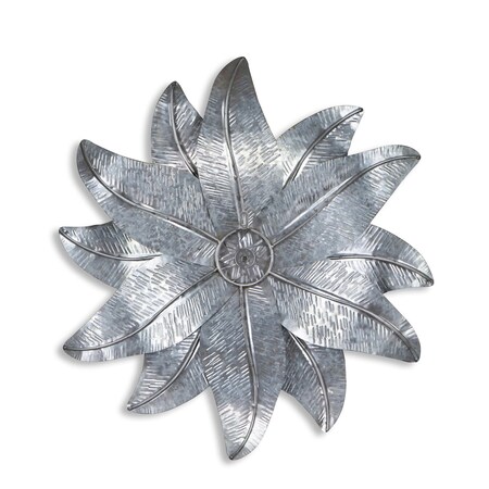 Homeroots 27" X 27" Gray and Off White Galvanized Metal Flower Hanging Dimensional Sculpture 483330