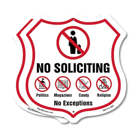 Signmission No Soliciting Shield Sign No Politics Ma, 6 inch X 6 inch, Plastic Sign, 2PK SHI-P-2PACK-6-403