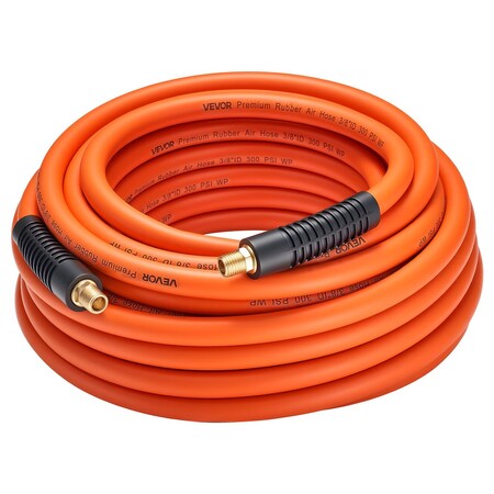 Vevor Air Hose 3/8''x50ft Rubber Air Hose with 1/4-inch Solid MNPT Bras Fittings RAH3850