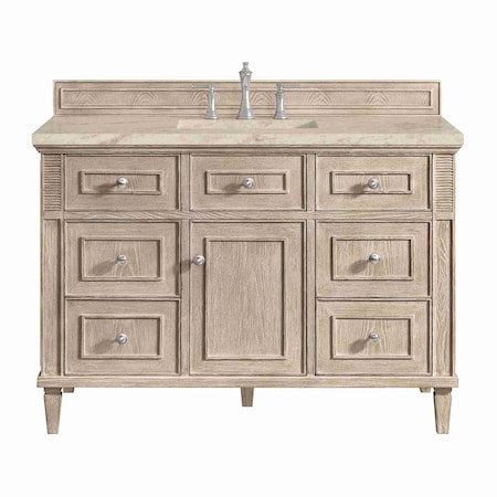 James Martin Vanities Lorelai 48" Single Vanity, Whitewashed Oak, w/ 3 CM Tajnar Eclos Top 424-V48-WWO-3TJR