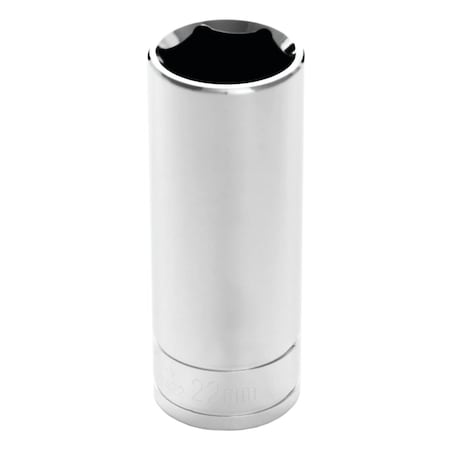 Perform Tool Socket 1/2 In Drive; 22 mm; Metric; Deep Socket; 6 Point; Polished Nickel Chrome Plated; Vanadium W32422