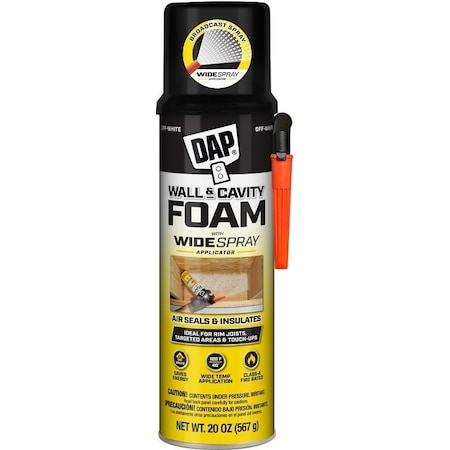 Dap Wall and Cavity Foam, Off White, 24 hr Functional Cure, 40 to 120 deg F, 20 oz Can 7565000370