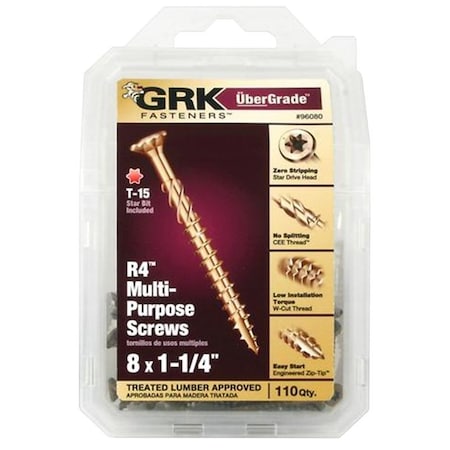 Grk Fasteners Deck Screw, #8 x 1-1/4 in, Steel, Flat Head, Torx Drive 96080