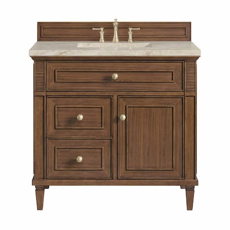 James Martin Vanities Lorelai 36" Single Vanity, Mid-Century Walnut, w/ 3 CM Tajnar Eclos Top 424-V36-WLT-3TJR