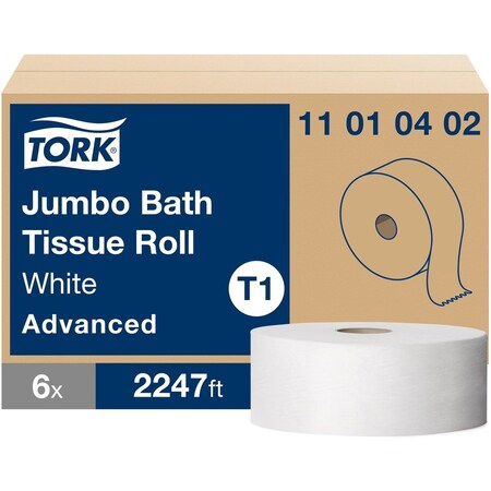 Tork Tork Jumbo Toilet Paper Roll White T1, Advanced, 1-ply, 6 x 3,424 sheets, 11010402, PK6 11010402