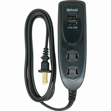 Southwire Outlet Strip, USB, 4 ft., Black 41225