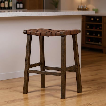 Homeroots 30" Brown Faux Leather and Solid Wood Backless Bar Height Bar Chair 632479