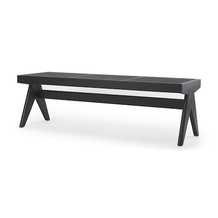 Homeroots 59" Black Solid Wood and Cane Dining Bench 606739