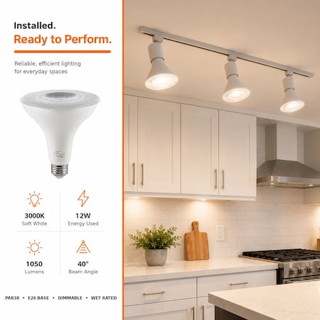 Euri Lighting PAR38 LED Bulbs, 12W, 1050 lm, 100W Eq., 3000K, E26, Dimmable, CEC/JA8/UL, 2PK EP38-12W5000cec-2