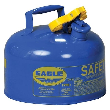 Eagle Mfg Type I Safety Can, Galvanized Steel, 2.5 gal, Self-Closing Lid, 11.25 in Dia., Blue, Kerosene UI25SB
