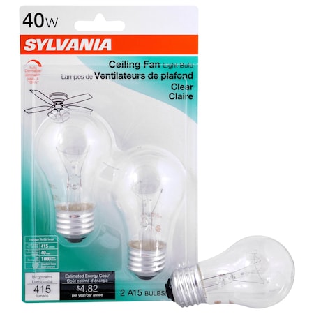 Ledvance/ Sylvania Incandescent 40W A15 clear fan lamp medium base 120V 40A15CLFAN212BL/10036