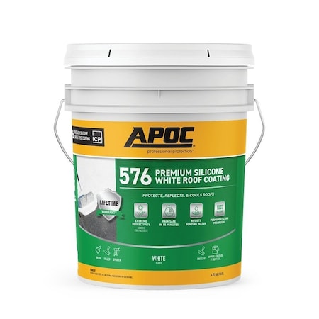 Apoc AP-576 Series Premium Silicone Roof Coating, White, 5 gal, Pail, Liquid AP-5765