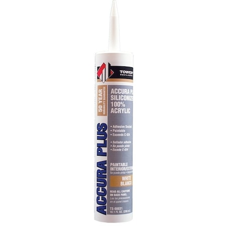 Tower Sealants ACCURA PLUS Silicone Sealant, White, 7 to 14 days Curing, 40 to 140 deg F, 10.1 fl-oz Tube TS-00031