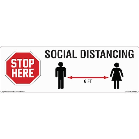 Signmission Stop 6 Ft Social Distance Non-Slip Floor Graphic, 16" H, FD-2-R-16-99982 FD-2-R-16-99982
