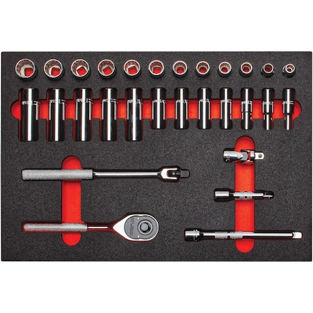 Proto 3/8 in Drive Socket Sets Metric, SAE 29 Pieces 8 to 19 mm , Polished J52222KV