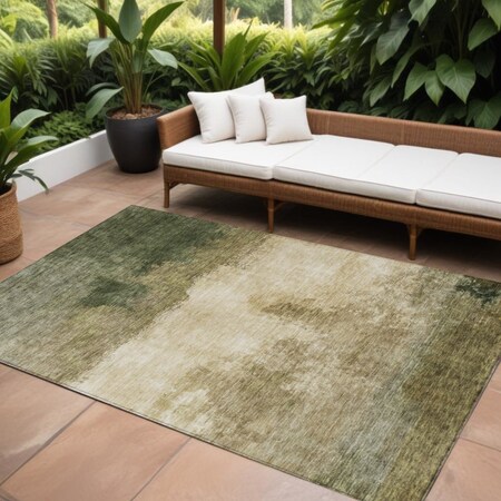 Homeroots 10' X 14' Fern Green And Beige Abstract Washable Indoor Outdoor Area Rug 603022