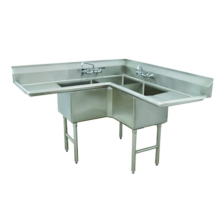 Advance Tabco Special Value Fabricated NSF Corner Sink 3-compartment L shaped 18 in. right & left drainboards FC-K6-18D-X