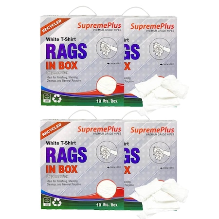 Supremeplus Recycled White Knit T-Shirt Cleaning Rags, 10 lbs. Compressed Boxes, Pack of 4, 4PK SP-7882