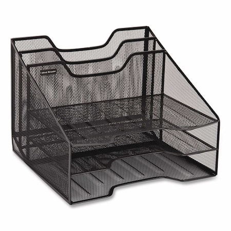 Mind Reader Metal Mesh Vertical File Holder Paper Tray Desktop Organizer, 2-Tier/5-Compartment, Letter, Black MESHBOX5-BLK