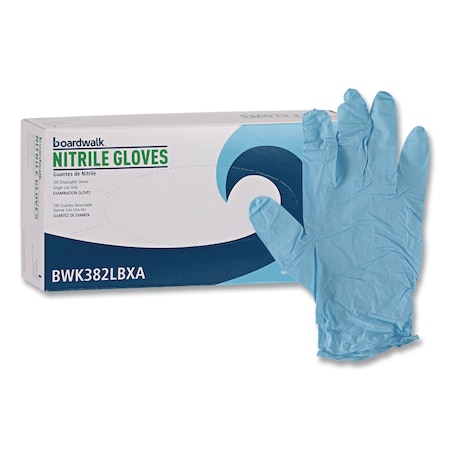 Boardwalk Disposable Gloves, 5 mil Palm, Nitrile, Powder-Free, L, 100 PK, Blue 382LBXA