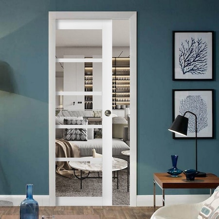 Sartodoors Sliding French Pocket Door White Solid Core Modern Interior QUADRO4522PD-WS-18