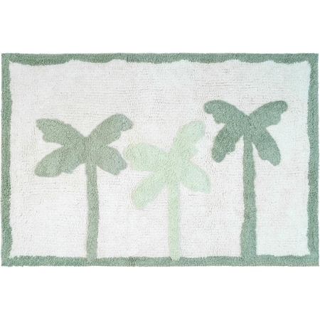 Homeroots 32" Green And White Cotton Palm Trees Bath Rug 635400