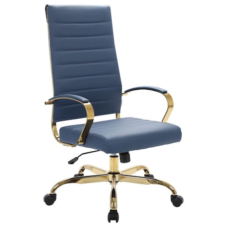 Leisuremod Benmar High-Back Leather Office Chair with Gold Frame, Navy Blue BOTG19BUL
