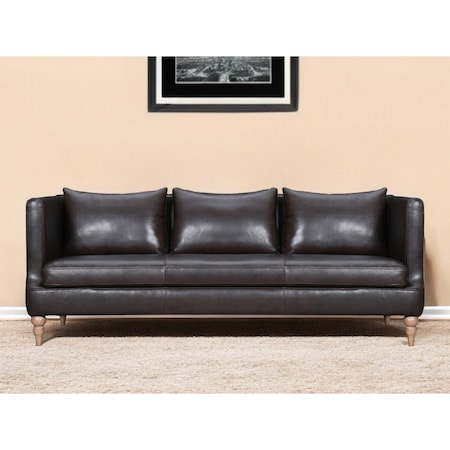 Homeroots 85" Dark Brown Leather Sofa With Brown Legs 546412
